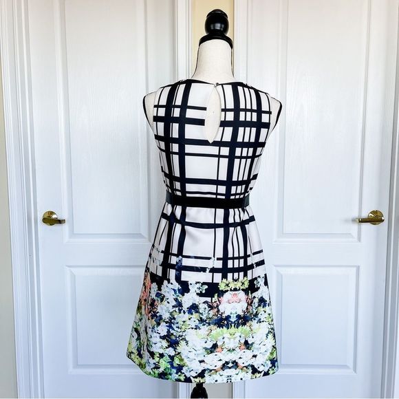 Jessica Simpson 2 Black White Unique Plaid Design Colorful Floral Bottom w/ Belt - Picture 8 of 16